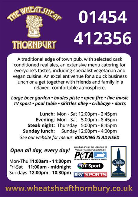The Wheatsheaf Thornbury Nr Bristol Pub vegetarian Vegan recipes menu live music beer garden